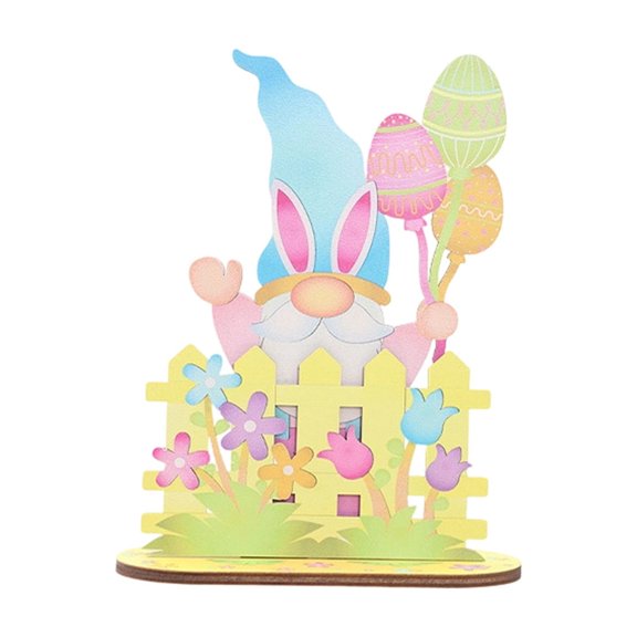 AURIGATE Easter Gnome Wooden Tabletop Decor 5.51x7.09in Wood, Spring Holiday Tiered Tray Ornament for Home Table Easter Party Festival Decoration