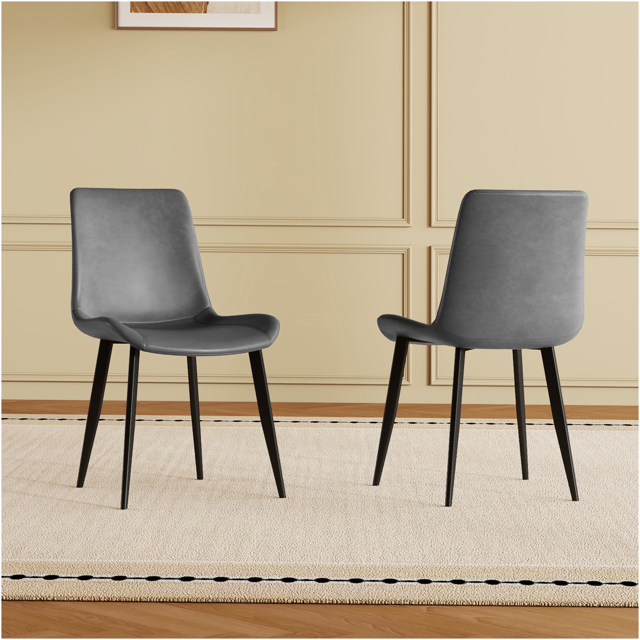 JERFIT Modern Dining Chairs Set of 4, Gray PU Leather Upholstered Kitchen Chairs with Sturdy Metal Frame for Dining Room
