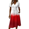 thumbnail image 5 of Laqbezok Gradient Ombre Short Sleeve Midi Dress, Elegant Ruched High Waist Slimming Summer Dress, Casual V-Neck A-Line Flare Fashion Outfit, Vibrant Sun Dress, 5 of 6