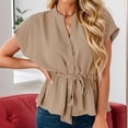 thumbnail image 3 of Weardear Women's Tshirt V Neck Pleated Waist Sleeves Flowing Short Shirt Stylish Casual Business Summer Top, 3 of 6