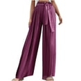 thumbnail image 2 of LEBONYARD Womens Pants Clearance,Women's Fashion Casual High Waist Elastic Waist Drawstring Straps Solid Color Draped Pleated Wide Leg Long Pants Purple L, 2 of 8