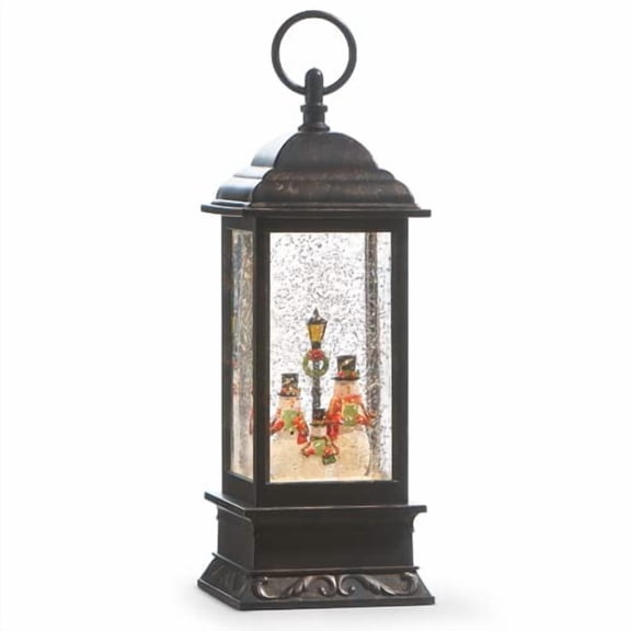 RAZ Imports Caroling Snowman Family Musical Lighted Water Lantern, 11-inch Height, Christmas Decor, Holiday Season, Table and Shelve Accent