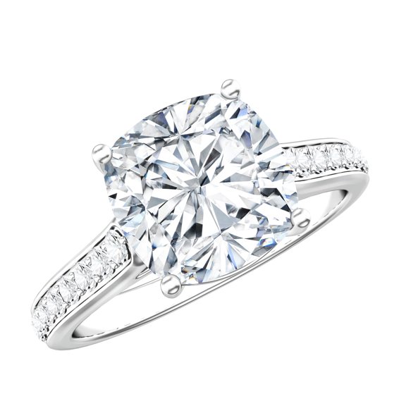 Rosec Jewels Lab Grown Diamond 4 Carat Engagement Ring for Women - IGI Certified Cushion Cut Diamond Ring - E-VS1 Quality, 925 Sterling Silver, US 4.00