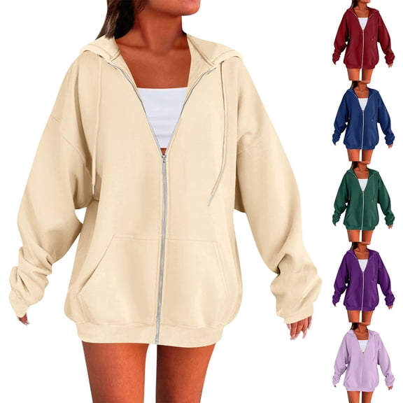 Inglocry Zip Up Hoodies for Women Drawstring Soft Jackets Casual Winter Sweatshirts with Pockets Long Sleeve Clothes Purple S