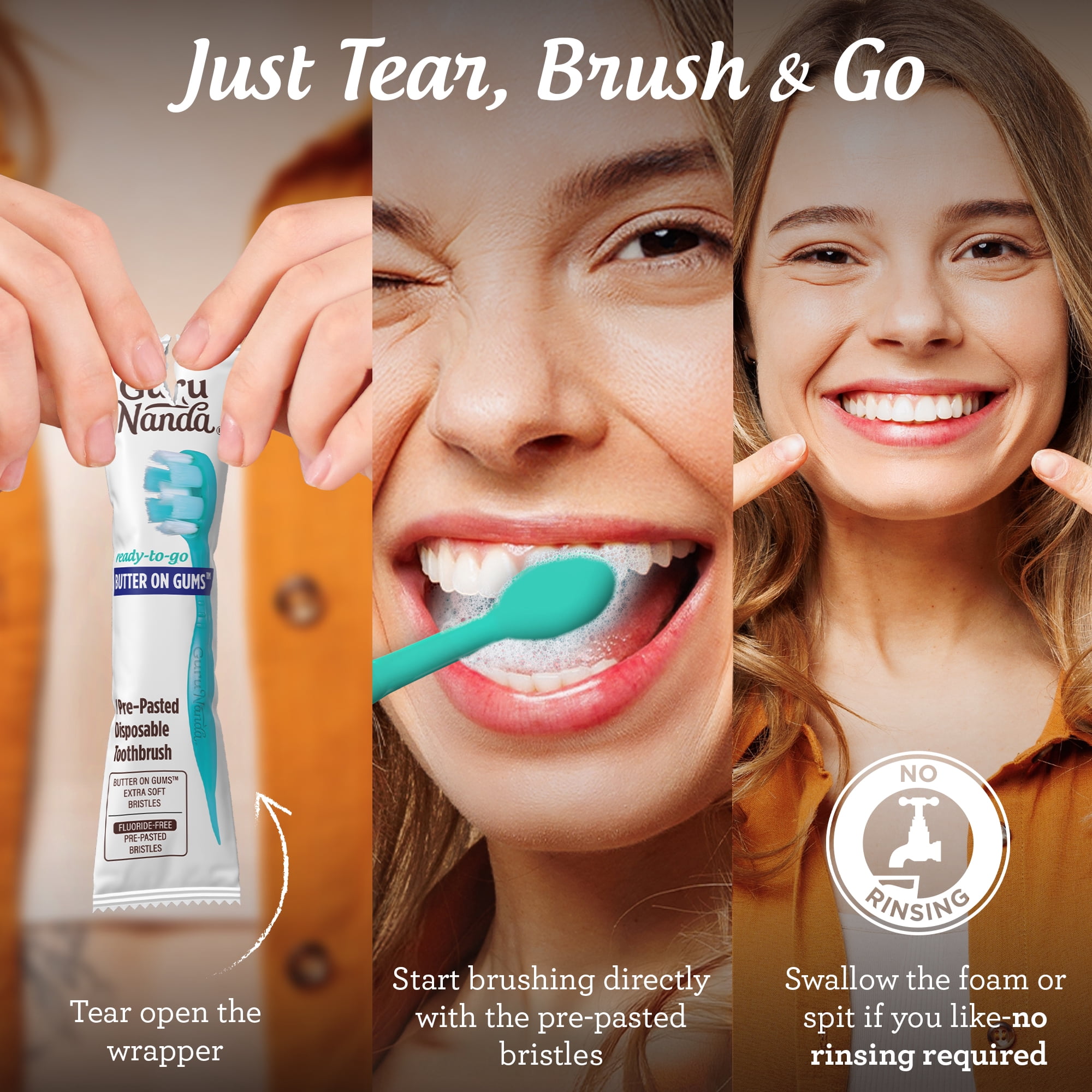 (2 pack) GuruNanda Butter on Gums Mini Travel Toothbrushes - Soft Bristles with Toothpaste -  30 Count