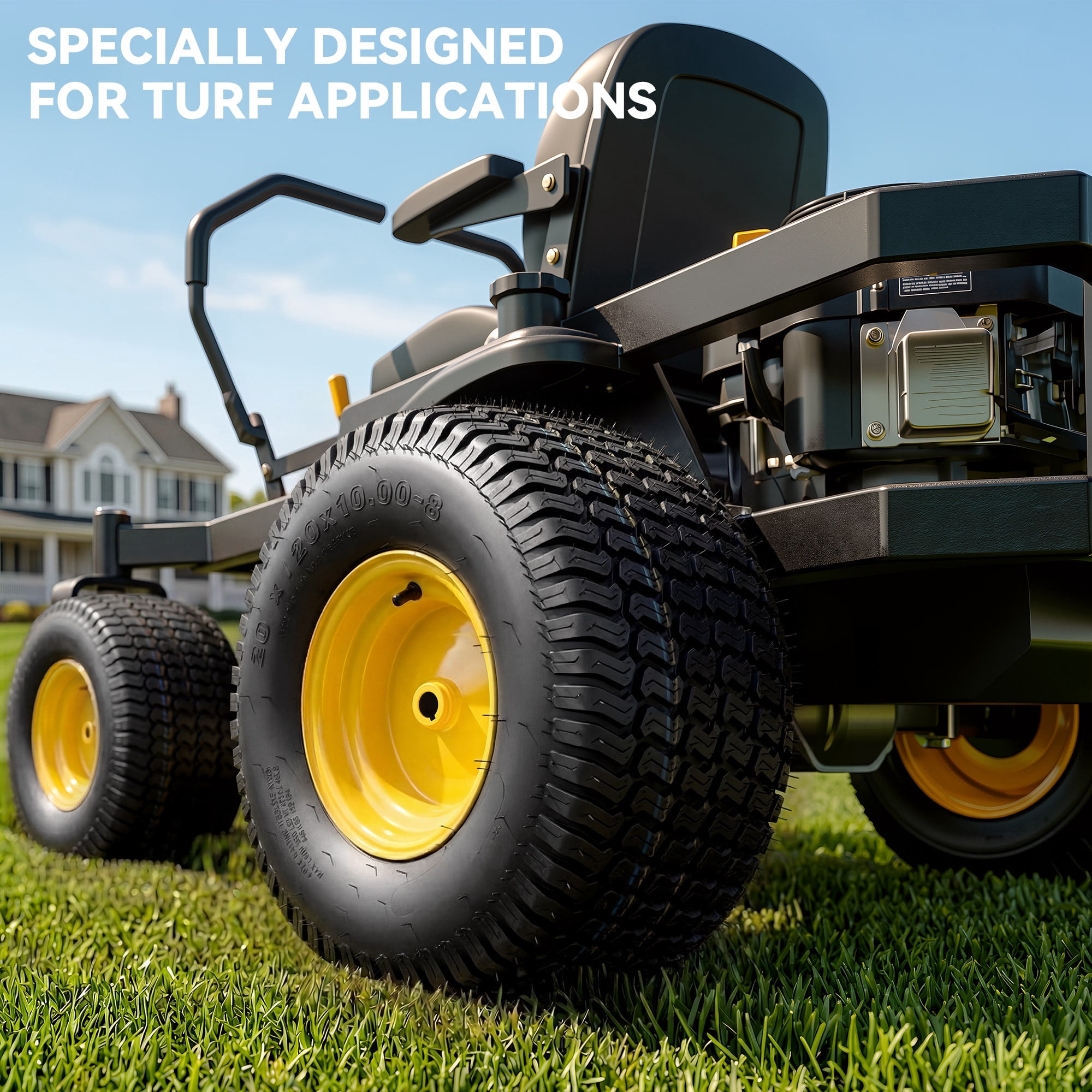 Uforic 20x10.00-8 Lawn Mower Tire & Wheel Assembly, 4 Ply Tubeless Front Replacement Tires, 3/4" Bore, 3/16" Keyway, 1200 LBS Load Capacity for Riding Lawn Tractors & Garden Vehicles, Set of 2