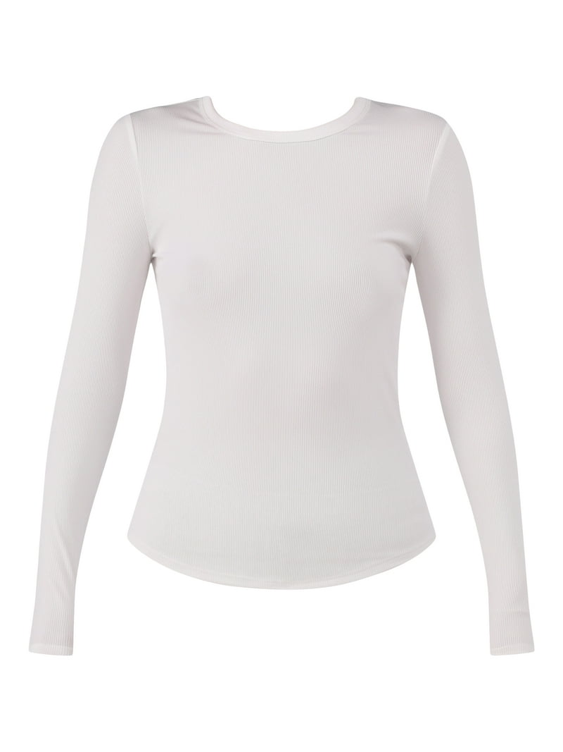 ACLENT side open rib long tee ホワイト No Boundaries Ribbed Crewneck Tee with Long Sleeves, 1 or 2