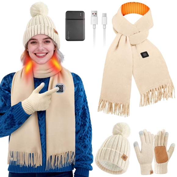 Juego de bufanda, gorro y guantes con calefacción KLADNDER, 3 piezas para mujeres y hombres