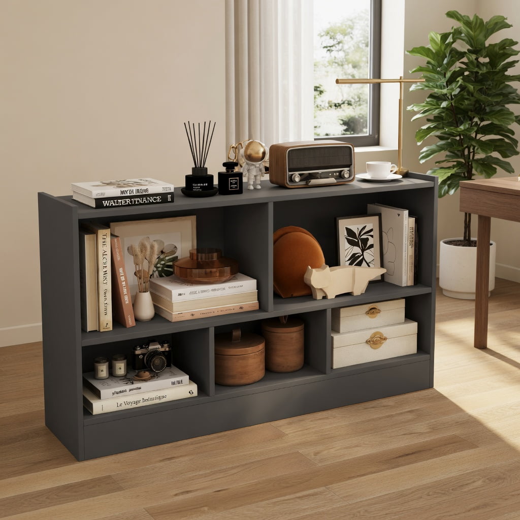 Barara King Kids Storage Unit Bookshelf,Toy Storage Organizer,Kids 2-Shelf Bookcase 5-Cube Wood Toy Storage Cabinet Organizer-Gray