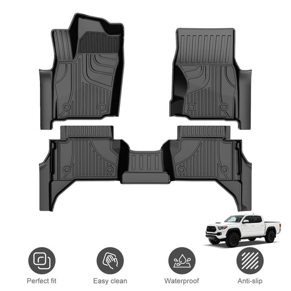 TPE Floor Mats Compatible with Toyota Tacoma 2024‑2026 Double Cab Auto Tran Gas Only, All Weather Custom Fit 1st & 2nd Row Floor Liners Full Set Car Truck Accessories