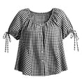 thumbnail image 6 of KyCheLot Plaid Tops for Women Round Neck Solid Color Drawstring Short Sleeve Tops Casual Summer Beach Clothes, 6 of 7