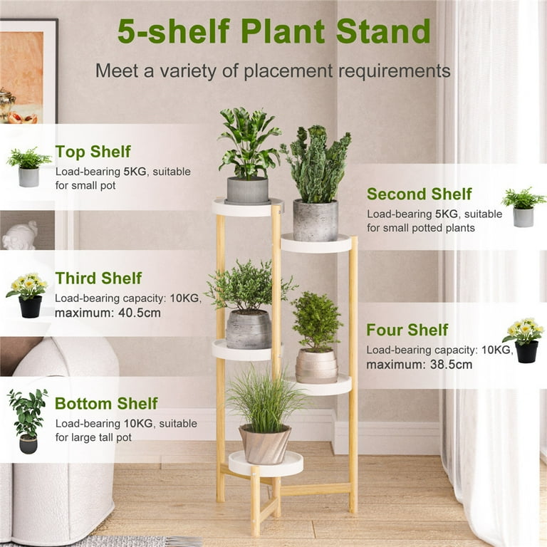 Wisfor Bamboo Planter Rack: 5 Tier Tall Corner Garden Shelves