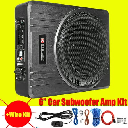 Powerful 10'' 600W 4Ω U ltra Thin Slim Cast Aluminum Under Seat Car Audio Active Subwoofer Powered Enclosure Amplifier + Wire Kit For (Best Amplifier And Subwoofer For Car)