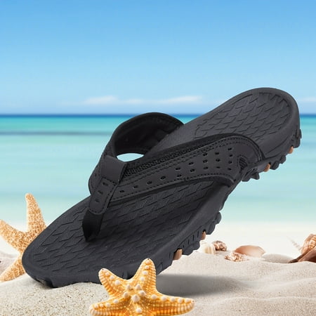 

Comfortable & Stylish Women s Black Slide Sandals - Faux Leather Open Toe Flats with Non-Slip Toe-Strap
