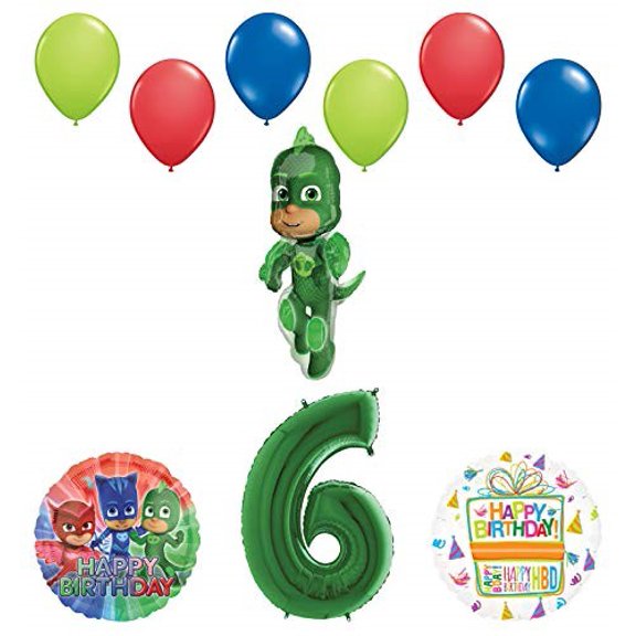 Mayflower Products PJ Masks Gekko 6th Birthday Party Supplies Balloon Bouquet Decorations