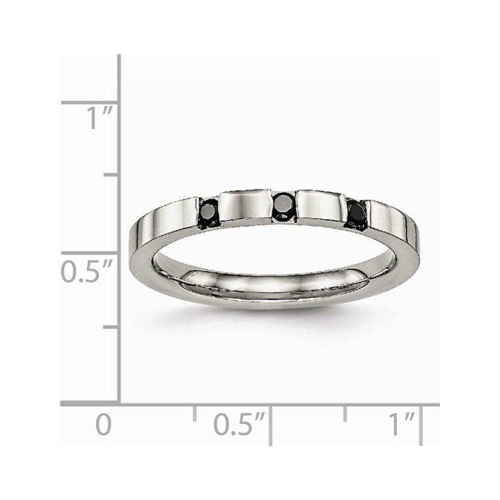 Stainless Steel Polished 3 Stone Black CZ 2.50mm Band