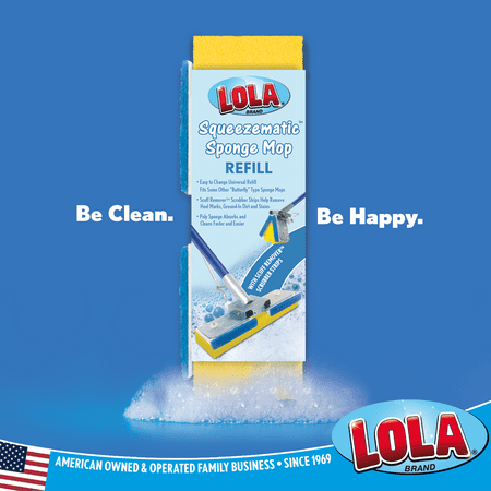 LOLA SqueezeMatic Butterfly Sponge Mop Refill, 9 Wide Super Absorbent Head - 1 CT