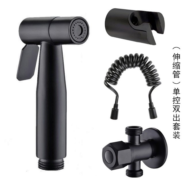 Juego de pistola rociadora para lavado de inodoro de acero inoxidable 304 negro sin perforaciones, boquilla presurizada, limpieza corporal, lavador de inodoro
