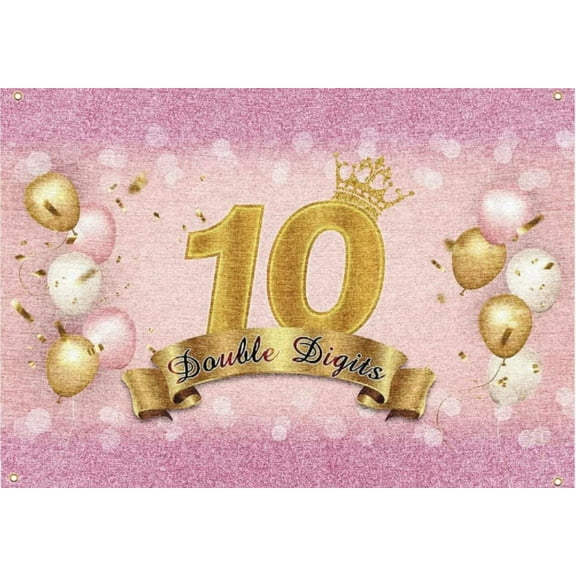 Happy 10th Birthday Black & Gold Banner Cheers to 10 Years Old Birthday Home Wall Photoprop Backdrop Party ration