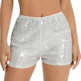 thumbnail image 3 of Xmarks Women High Waisted Sequin Shorts Elastic Waist Sequin Party Dancing Straight Leg Shorts, 3 of 8