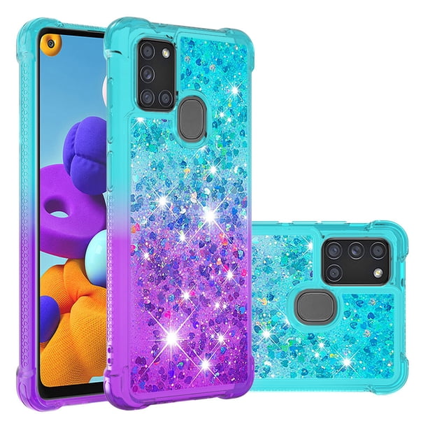 Funda para Samsung Galaxy A21S Transparente con Brillos Carcasa Protectora Antigolpes con Glitter Brillante