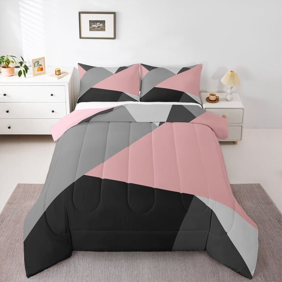 Castle Fairy Minimalism Triangle Twin Comforter Sets,Mid Century Geometric Bedding Set
