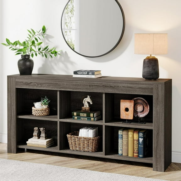 Tribesigns 63" Sofa Console Table – Rustic Entryway Table with 6 Storage Cubes for Living Room or Hallway