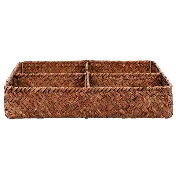GAXIRE Rectangular Woven Storage Basket with 1 Compartment for Home Organization and Decoration, Khaki, 11 x 11 x 2 Inches