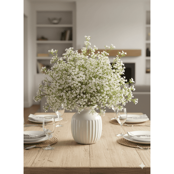 2PC 30" White Mini Flower Spray – Faux Small Blossom Stem for Home Décor, Wreaths, Centerpieces, Floral Arrangements