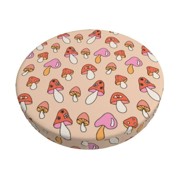 Gukieu 70s Mushroom Print Round Chair Cover, Dust-proof and Non-slip Bar Chair Protective Cover, Suitable for Bars, Restaurants, Offices-12 inch