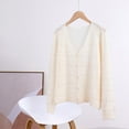 thumbnail image 2 of Breezora Women's V Neck Knit Cardigan Long Sleeve Lightweight Cover Up With Breathable Openwork Design All Season L Size Beige, 2 of 5