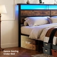 thumbnail image 5 of Bexfil King Platform Bed with Charging Station and LED Lights - Wood Headboard Frame with USB Ports and Power Outlet - Noise-Free, No Box Spring Needed, Brown, 5 of 8