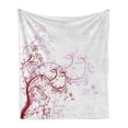 thumbnail image 1 of Japanese Soft Flannel Fleece Throw Blanket, Spiral Fashioned Swirling Genus Magnolia Foliage Enclosed Leaf Whorls Motif, Cozy Plush for Indoor and Outdoor Use, 50" x 60", Red White, by Ambesonne, 1 of 6