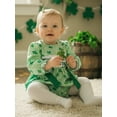 thumbnail image 4 of Loicainy Baby Toddler Girl Irish Plaid Rompers 3 6 12 18 Months Long Sleeve Crew Neck Letters Embroidery Shamrock Print Bow Decor Spring Bubble Jumpsuit, 4 of 10