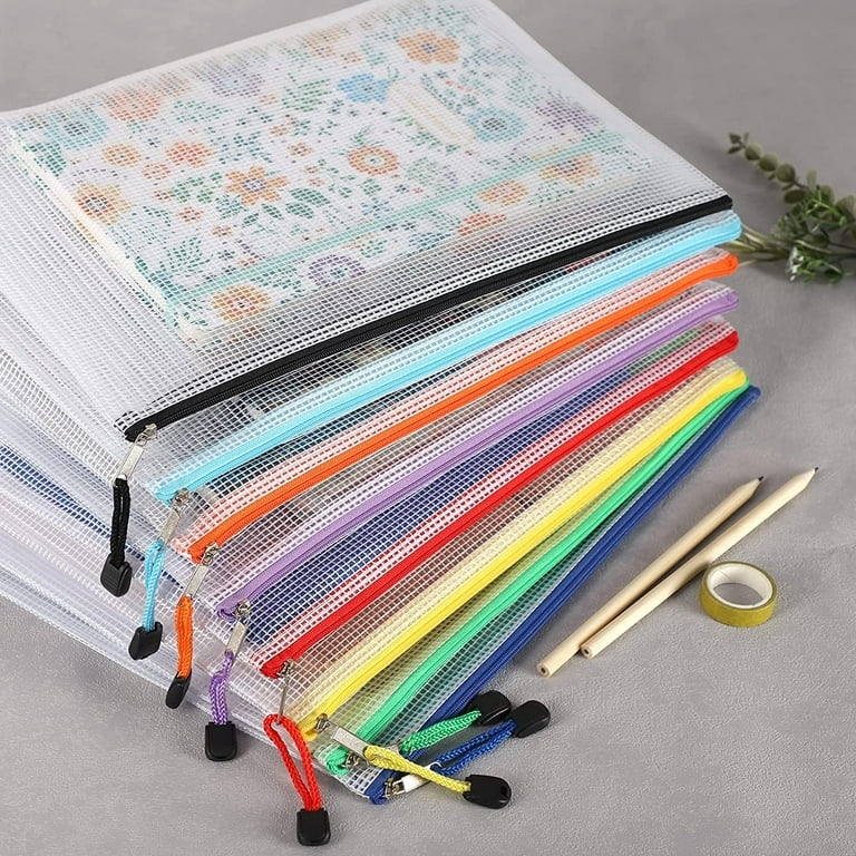 EOOUT 24pcs Poly Zip Envelope File Bag Bill Bag Pencil Case, 9 x 4.7 Inches, 10Color Zippers, for A6 Size Files, for School, Office