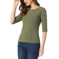 thumbnail image 4 of INSPIRE CHIC Women's Tops Elbow Sleeves Boat Neck Slim Fit Classic Casual Tee Shirt Olive Green S, 4 of 6