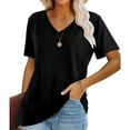 thumbnail image 4 of Summer Saving Wycnly Womens Tops Dressy Casual Short Sleeve V-Neck Solid Summer Shirts Casual Plain Lightweight Workout Tshirt Blouse Black L Clearance Clothes, 4 of 7