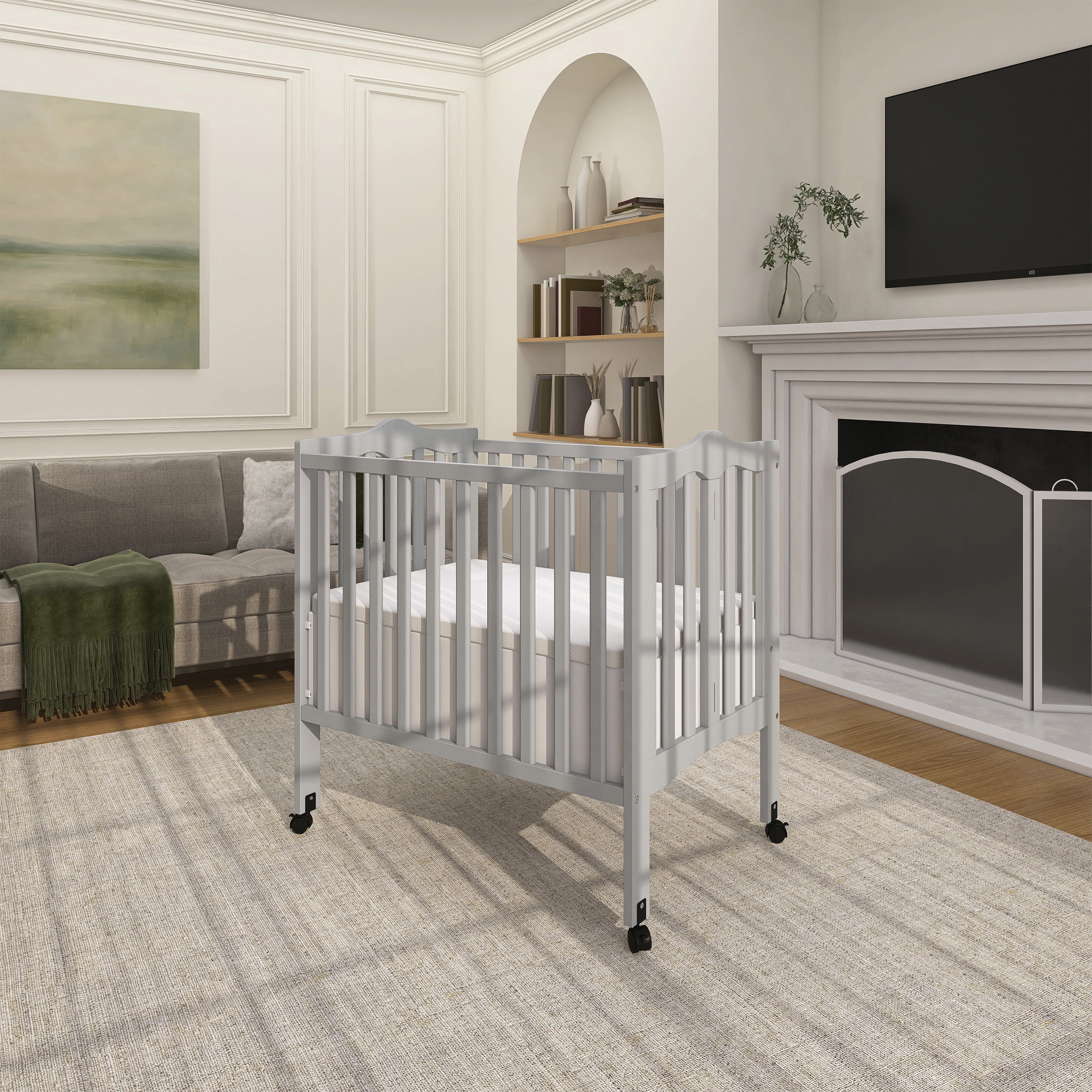 Dream On Me 2-in-1 Lightweight Folding Portable Crib, Pebble Grey