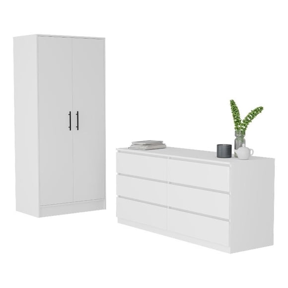 FM FURNITURE Wyoming 2 Piece Bedroom Set White Engineered Wood