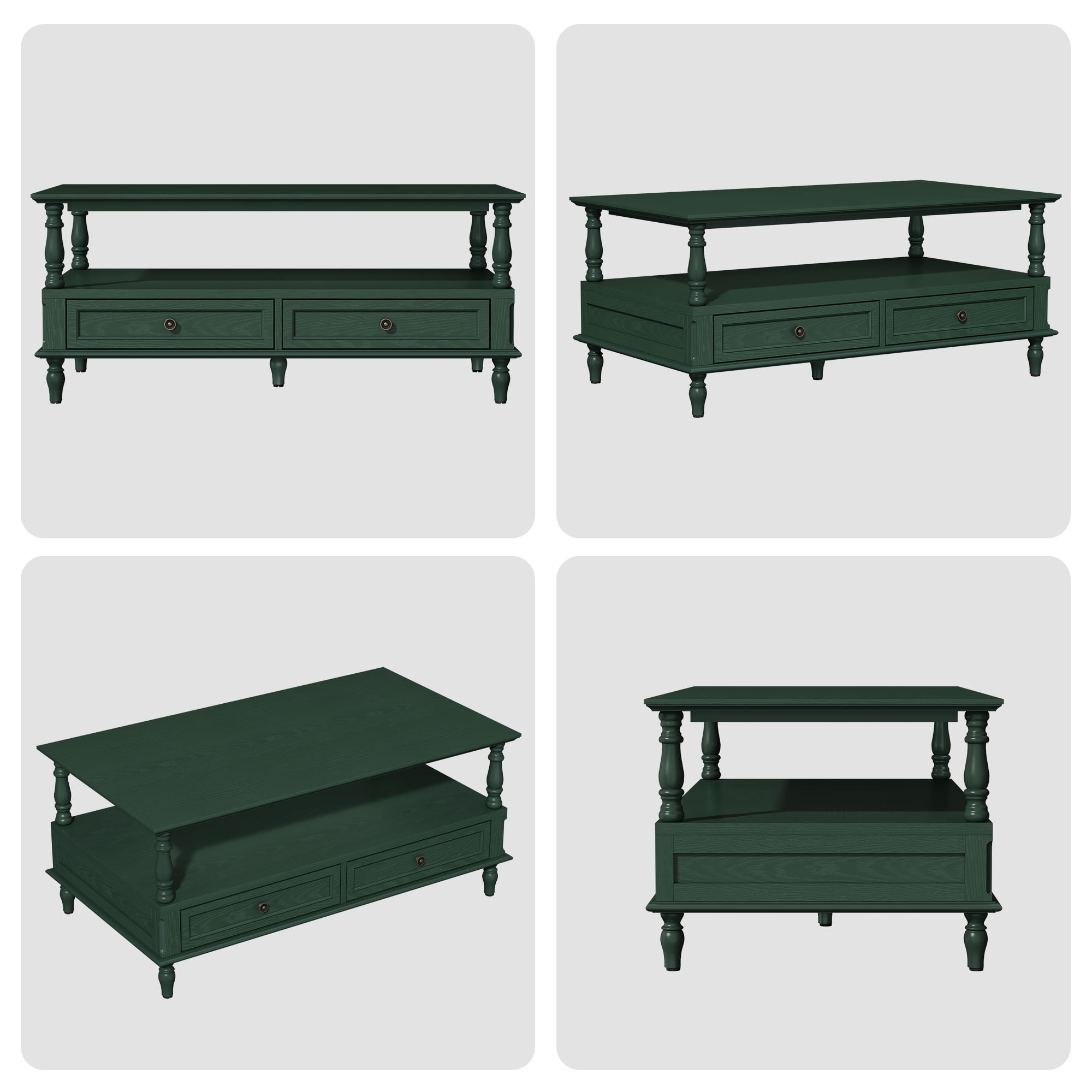 HLR 41" Mid Century Modern Coffee Table with Drawer Storage, Assembled Wood Center Table for Living Room, Green