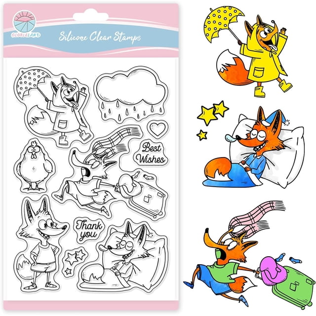 Sellos transparentes de dibujos animados de zorro y pollo para álbumes de recortes Sellos de silicona para días lluviosos Sello transparente de animales lindos