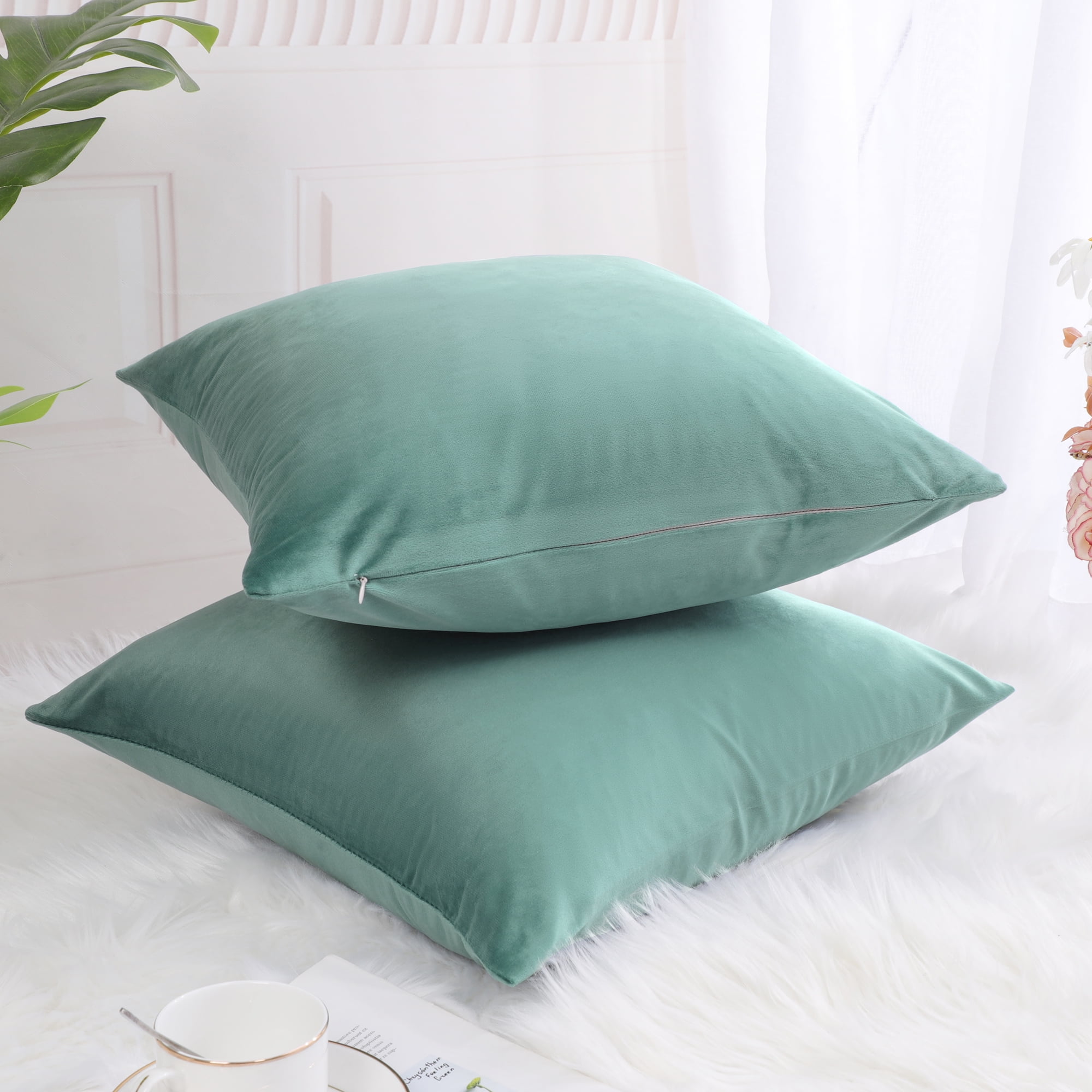 Unique Bargains Velvet Decorative softCushion Throw Pillow Cover 18" x 18" Seagreen