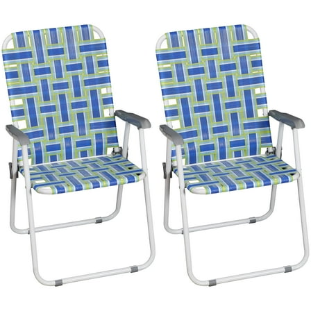 HomGarden 2 Pack Webbed Folding Lawn Chair 265LBS Portable Poolside Beach Camping Chair Blue