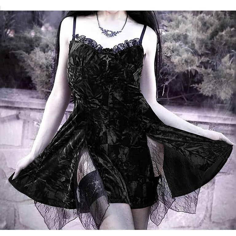 Fatuov Sexy Gothic Clothes for Women Retro Gray Dress M 