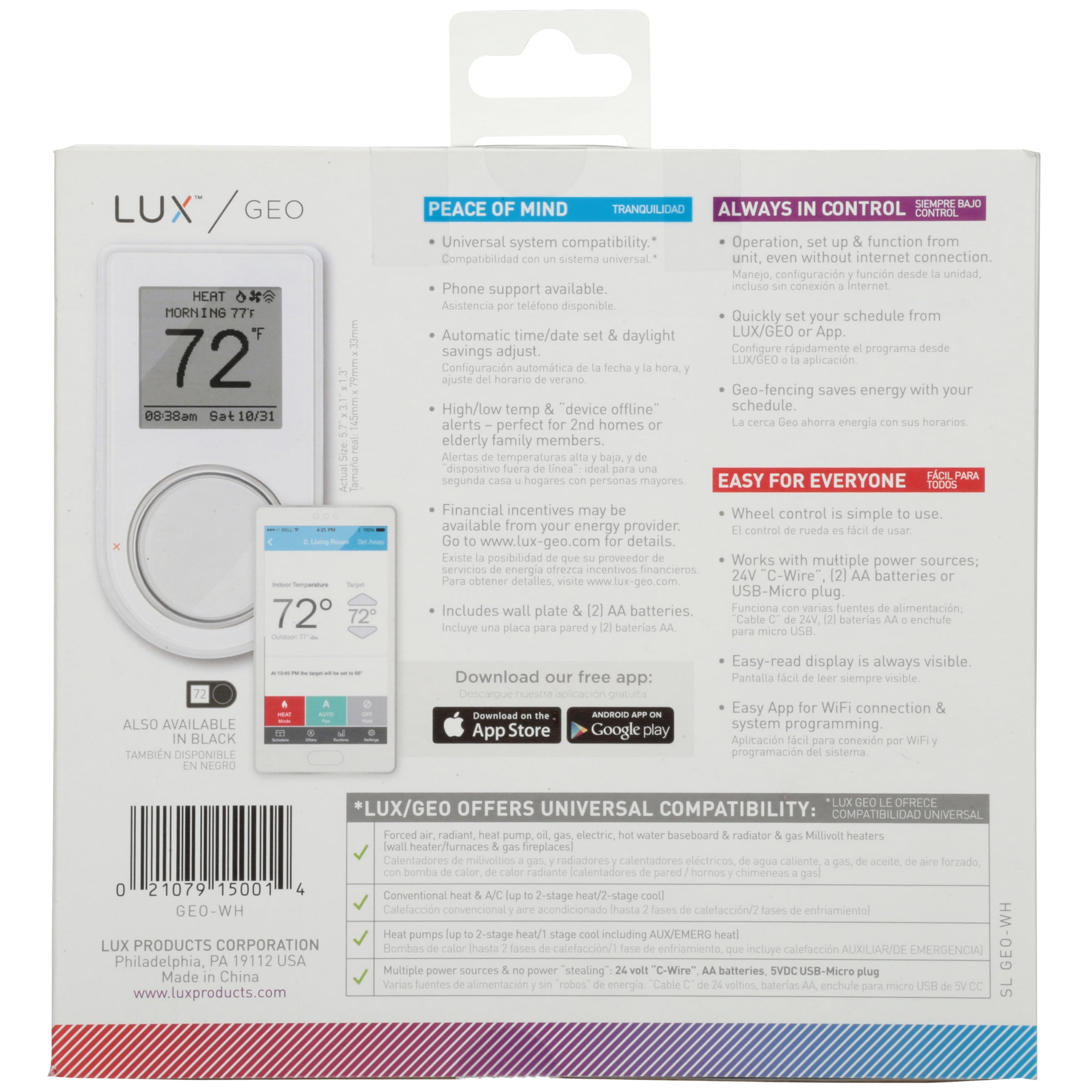 Lux Geo Smart Thermostat No Hub Required Walmart Com