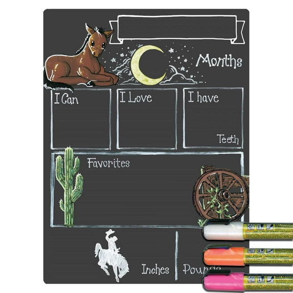 Cohas Old West Theme Baby Milestone Chalkboard, 9 by 12 inches, 3 Bright Markers