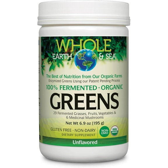 Whole Earth & Sea from Natural Factors, Organic Fermented Greens, Whole Food Supplement, Vegan, Non-Dairy, Unflavored, 13.8 oz (30 Servings)
