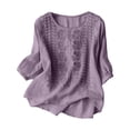 thumbnail image 2 of Womens Short Sleeve Tops Fashionable Casual Solid Color Pleated Cotton and Linen Tops Shirts and T Shirts, 2 of 6
