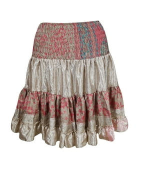 Mogul Womens Flowy Gypsy Skirt Vintage Silk Sari Swirling Full Flare Boho Chic Skirts
