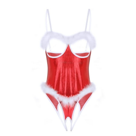 

Aislor Women s Sexy Teddy Lingerie One Piece Santa Cluas Baby Doll Bodysuit Sleepwear Pajamas